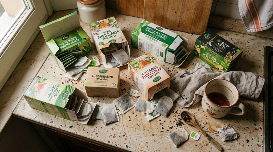 Tisane drenanti sul tavolo